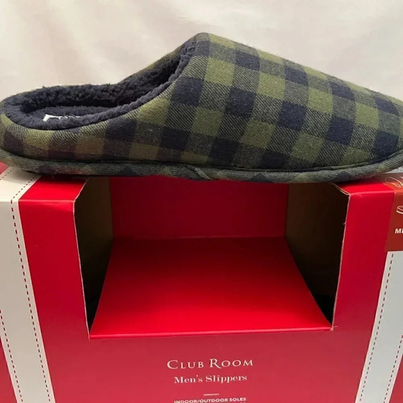 MEN'S CLUB ROOM SLIPPERS SIZE 6-7 & 8-9 SHEPRA LINED  BLUE GREEN PLAID UNISEX - Picture 5 of 9